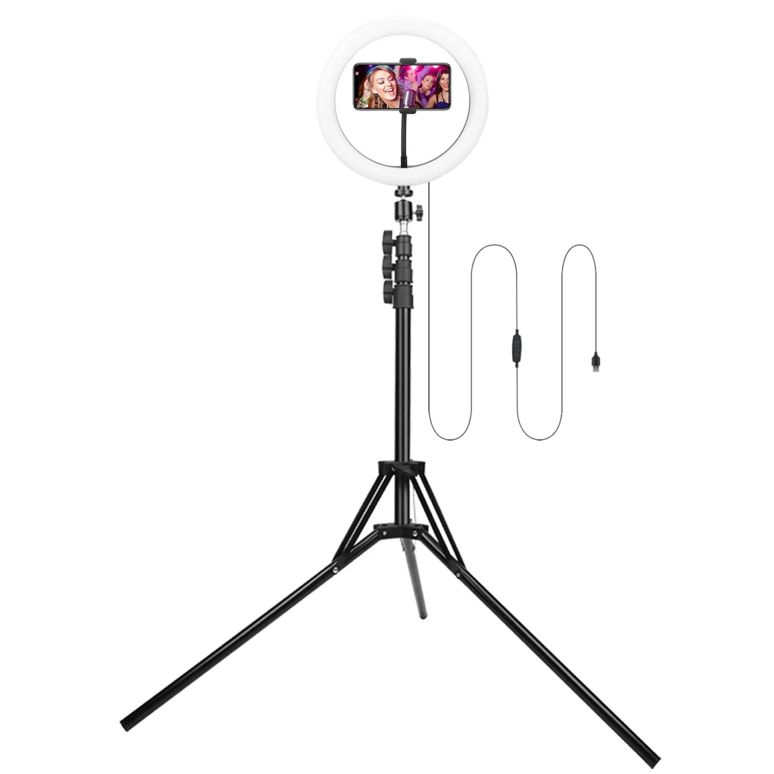 10in LED Selfie Ring Light - Dimmable, 120 LEDs, Adjustable Tripod Stand, Cell Phone Holder - Perfect for YouTube Videos/Live Streams