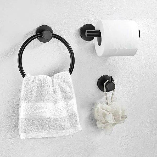 3-Piece Bathroom Hardware Set Matte Black Bathroom Accessories Kit Includes Modern Hand Towel Ring Robe Towel Hook Toilet Paper Holder