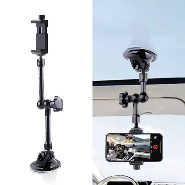 37cm Single Suction Cup Articulating Friction Magic Arm Phone Clamp Mount(Black)