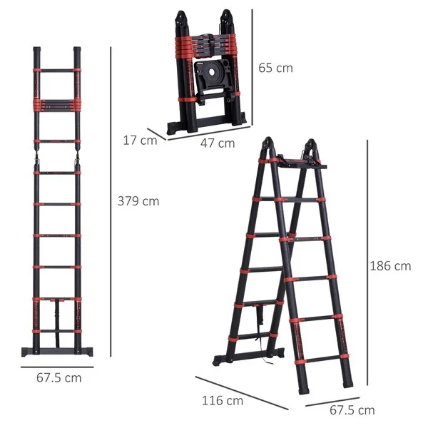 3.8 M Duo Aluminium Ladder W/ Tool Holder Herringbone Design Foldable