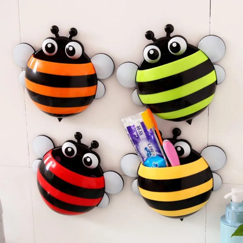 4 Pcs Stripped Ladybug Wall Mounted Toothbrush Holder Children Floating Toys