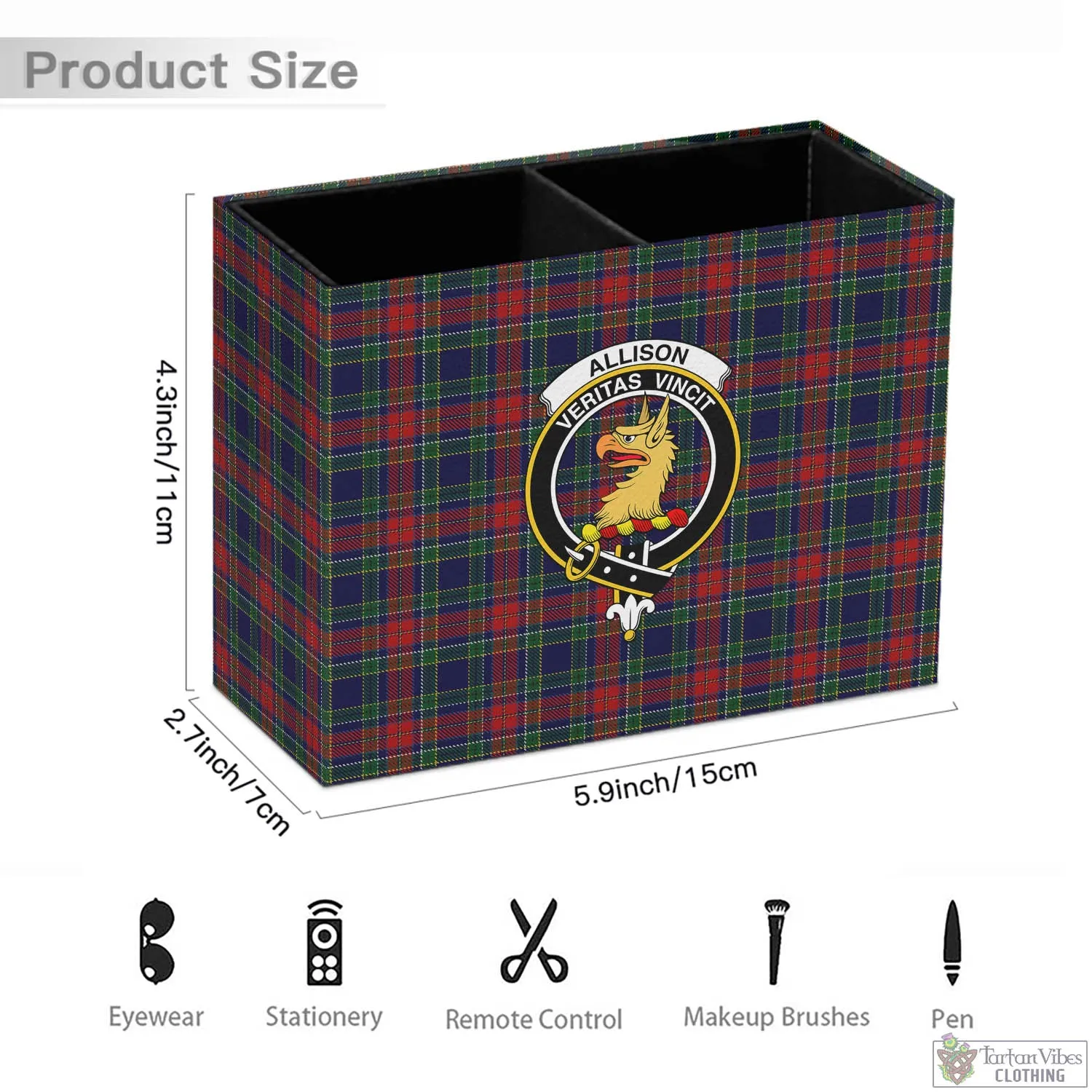 Allison Red Tartan Pen Holder with Family Crest