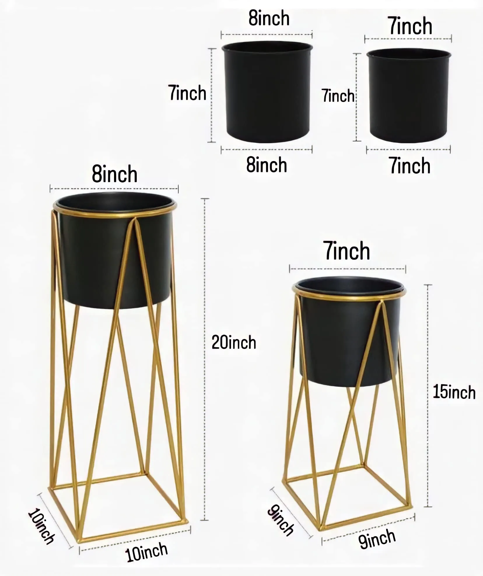 AMASS HANDICRAFTS Planters for Indoor - Outdoor Plants & Modern Metal Floor Tall Plant Stand for Garden, Balcony & Living Room & Mid Century Plant Stands with Pots Set of 2 Flower Pots (Black)