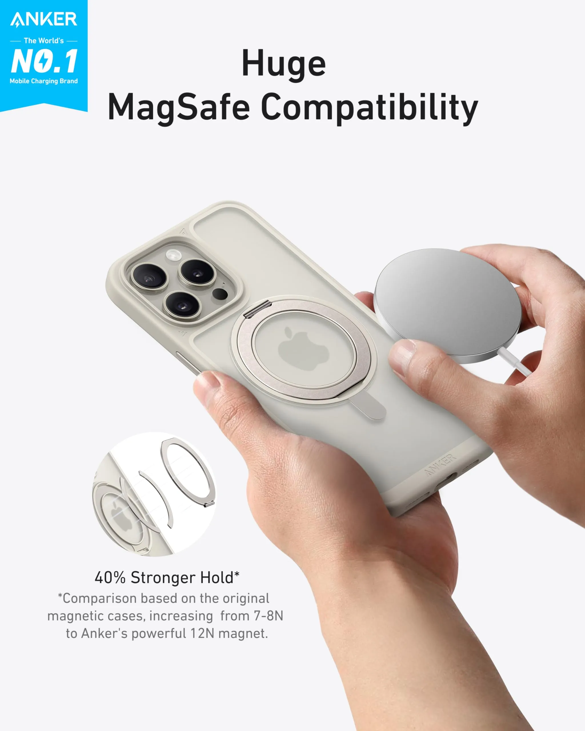 Anker Magnetic Phone Case with Ring Stand (For iPhone 15 Pro Max)