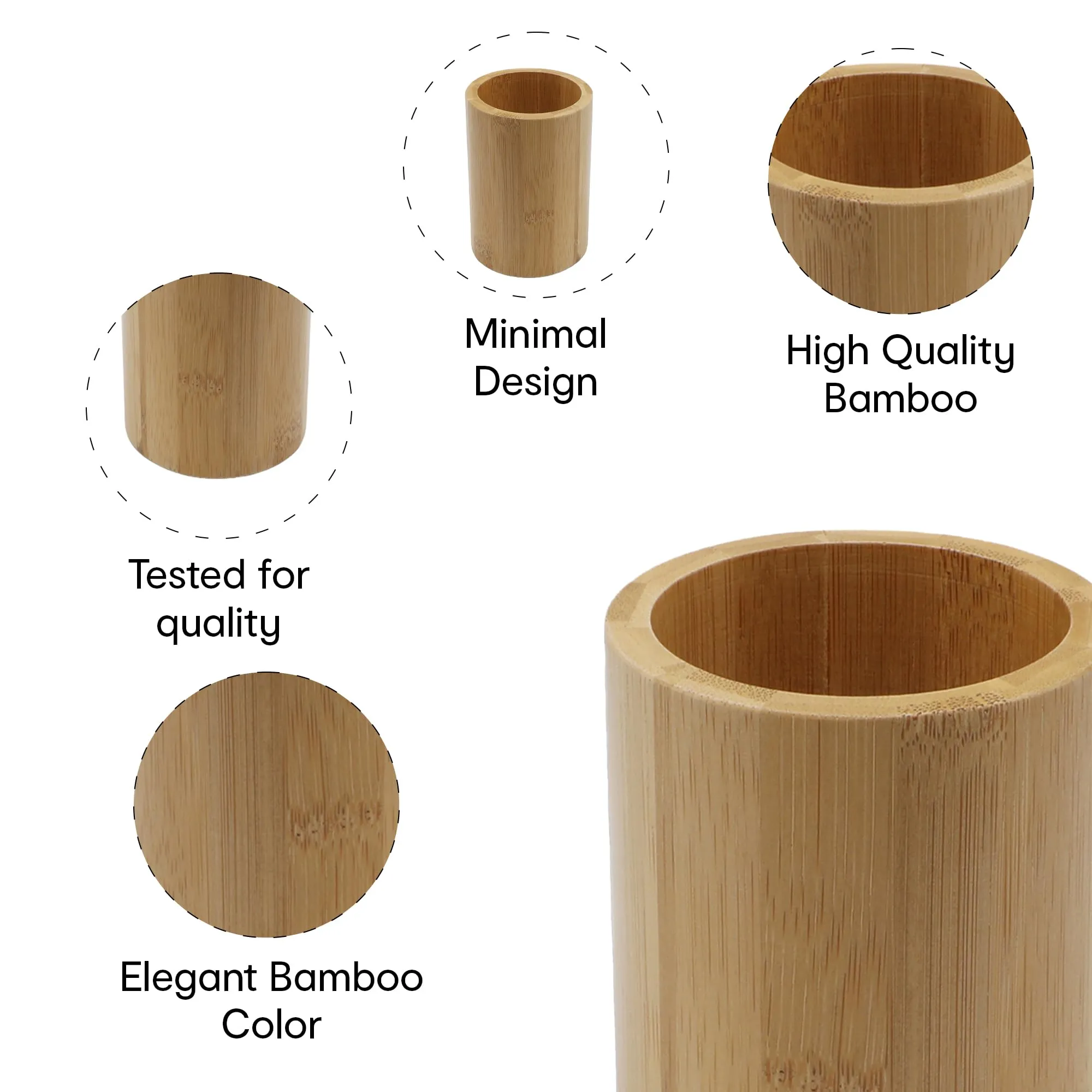 Anko Bamboo Toothbrush Holder for Bathroom | Toothpaste, Makeup Brush Holder for Bathroom | Bathroom Accessories for Wash Basin | Home, Office, Bathroom Organiser | Natural Look | Set of 3