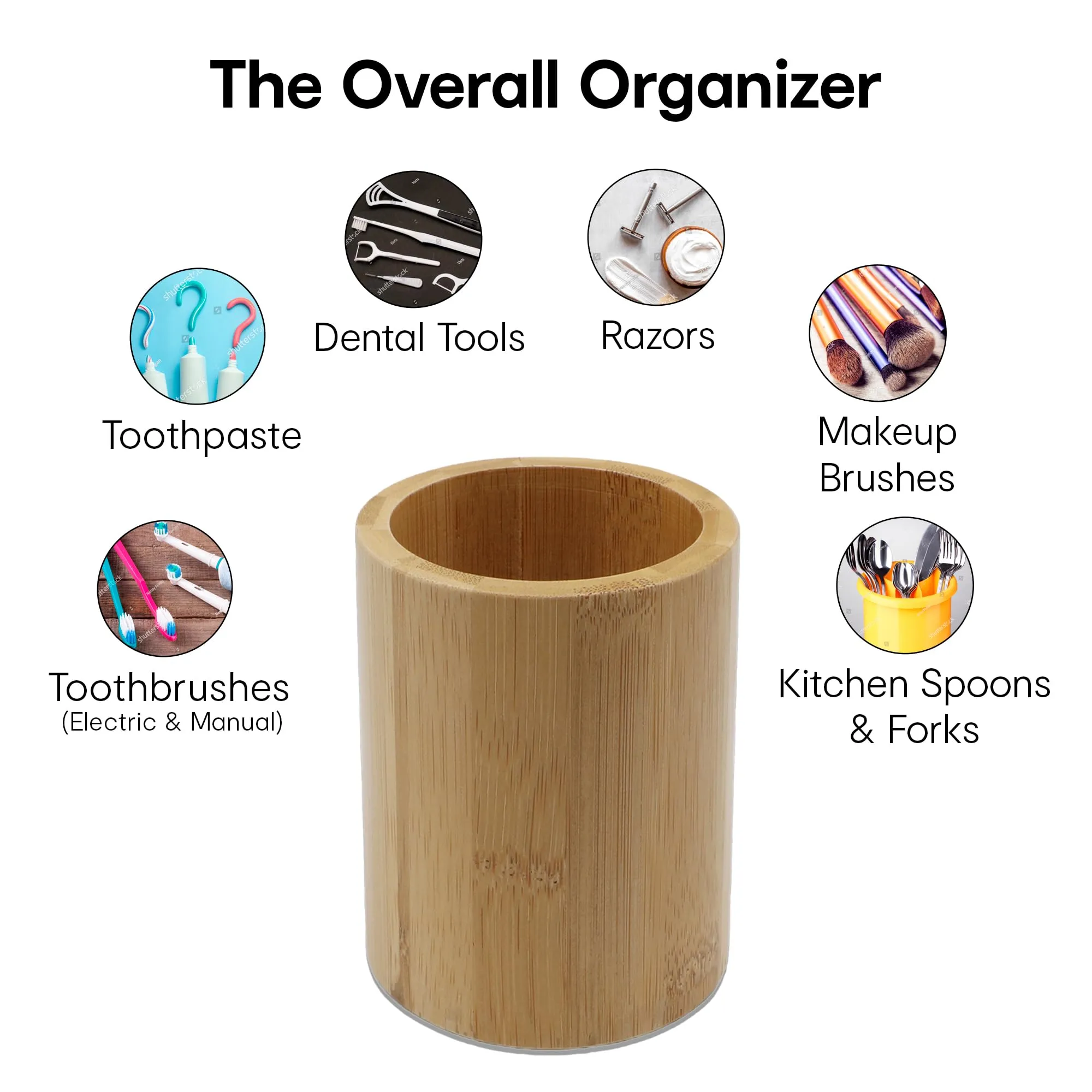 Anko Bamboo Toothbrush Holder for Bathroom | Toothpaste, Makeup Brush Holder for Bathroom | Bathroom Accessories for Wash Basin | Home, Office, Bathroom Organiser | Natural Look | Set of 3