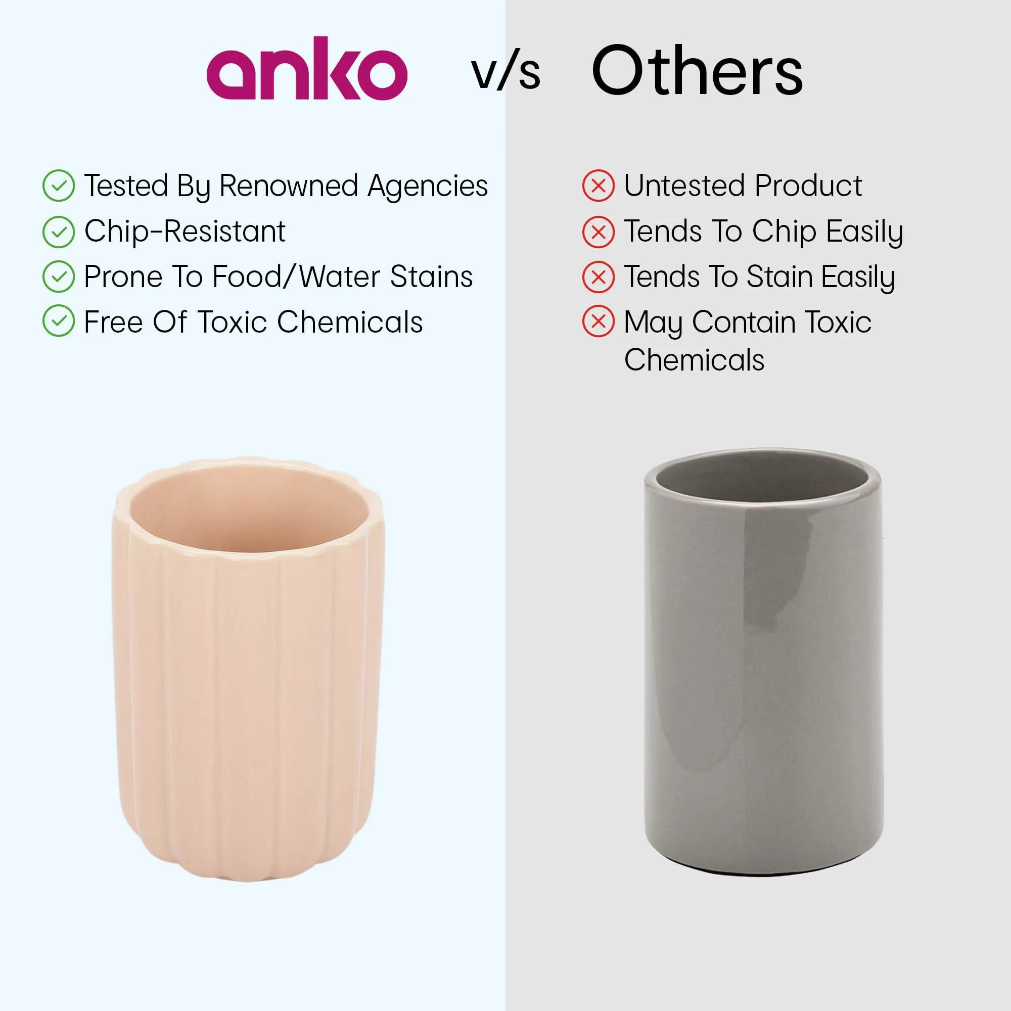 Anko Terrazo Toothbrush Holder & Pink Ribbed Toothbrush Holder Set for Bathroom | Rust-Proof, Leak-Proof, Easy to Clean | Stoneware countertop washroom Storage Organiser | Bathroom Accessories Set