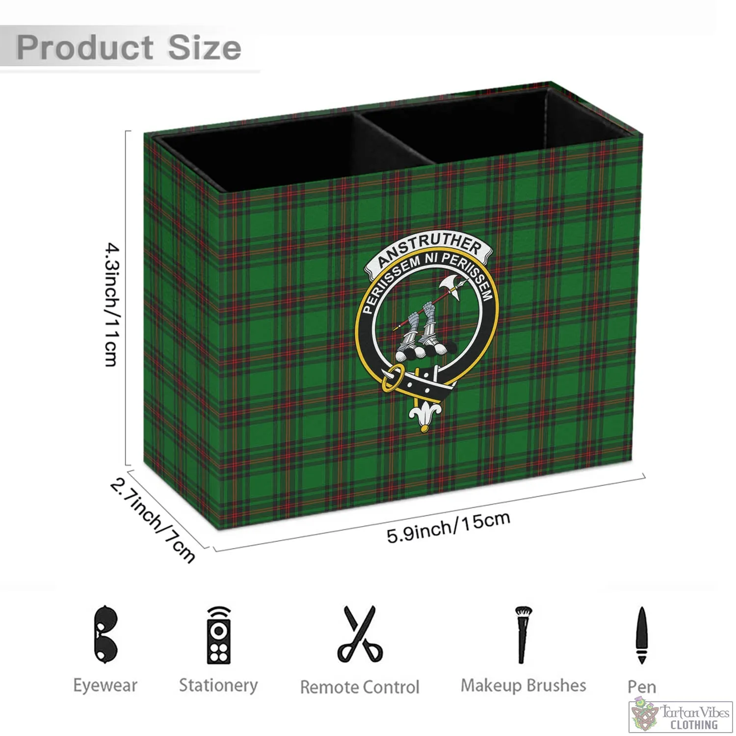 Anstruther Tartan Pen Holder with Family Crest