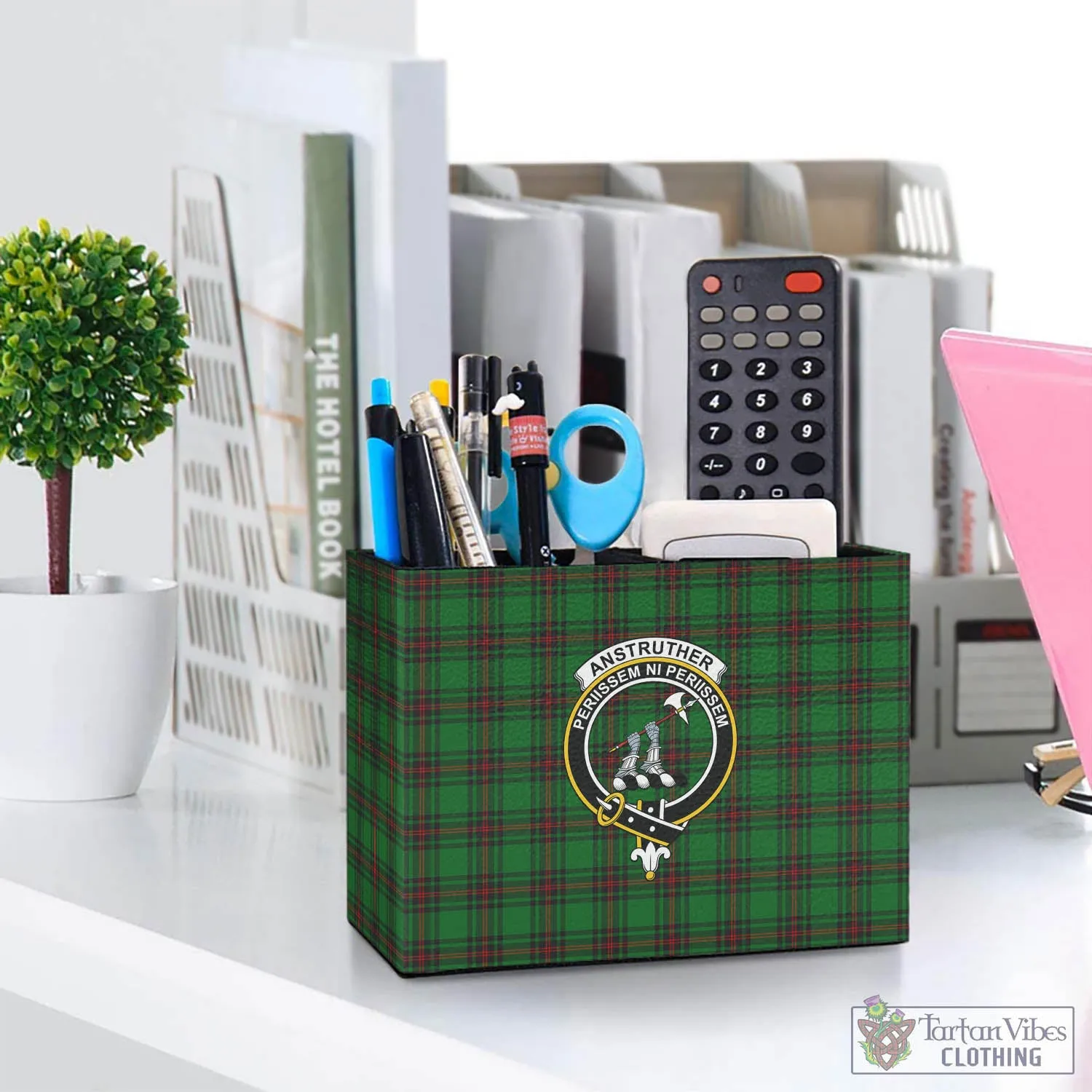 Anstruther Tartan Pen Holder with Family Crest