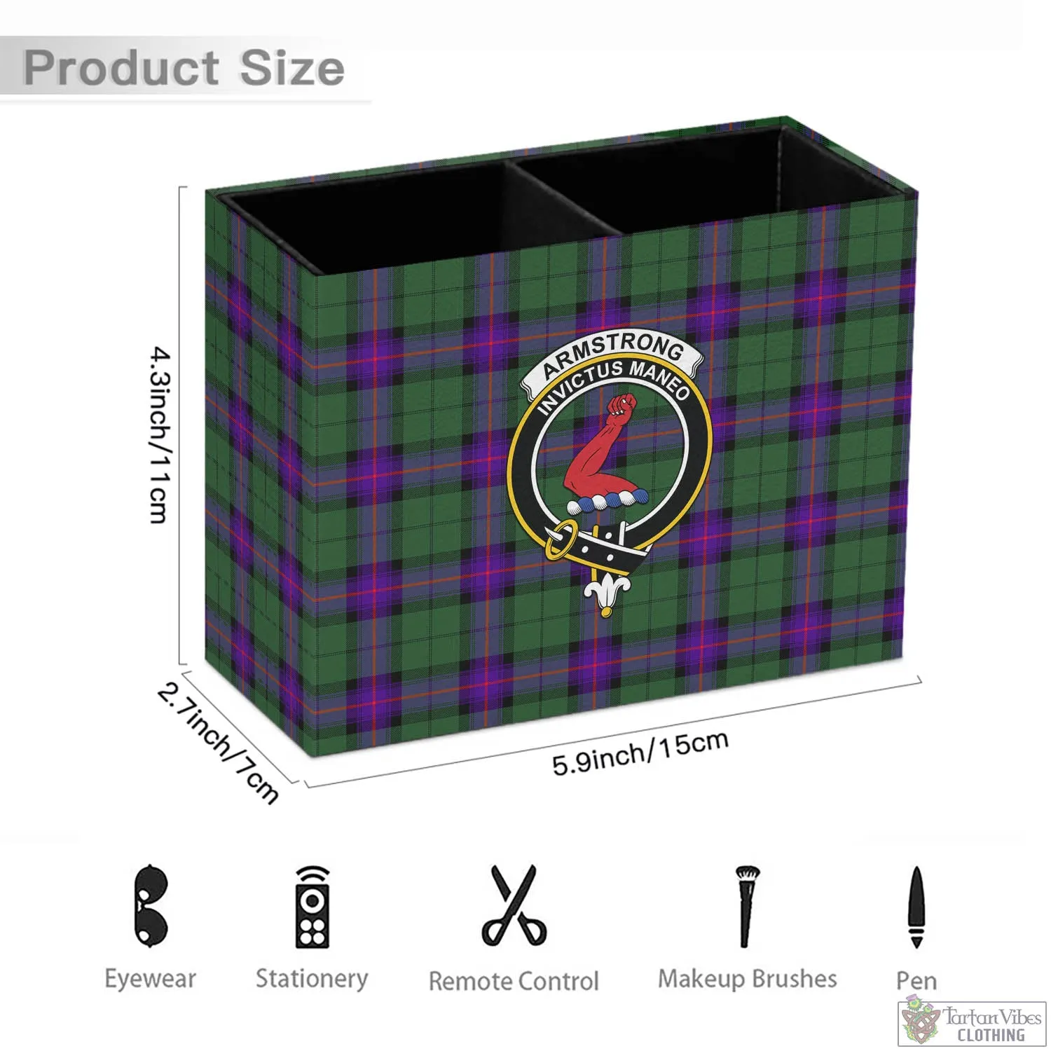 Armstrong Modern Tartan Pen Holder with Family Crest