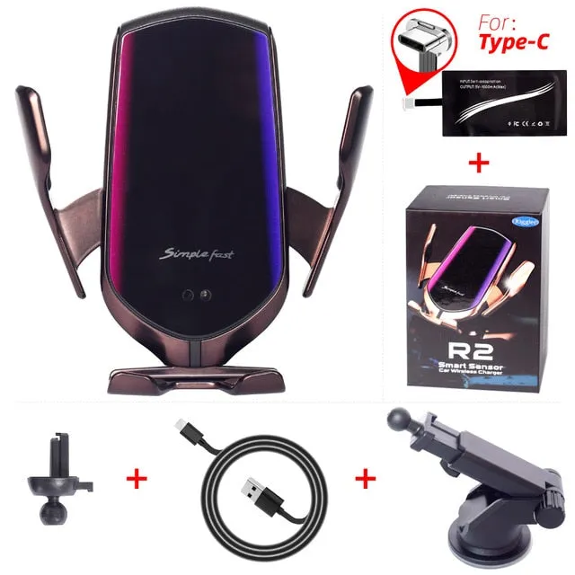 Automatic Clamp Car Wireless Charger 10W Quick Charge Mount Qi Infrared Sensor Phone Holder