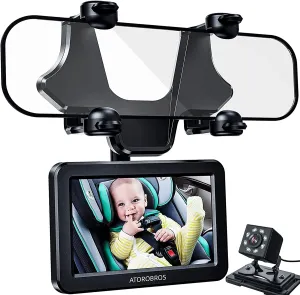 Baby Mirror for Car, ATOROBROS Baby Car Camera for Rear-Facing Seat with 4.3'' HD Display, Upgrade 360° Rearview Mirror Display Bracket, Easy and Safe to See Baby While Driving