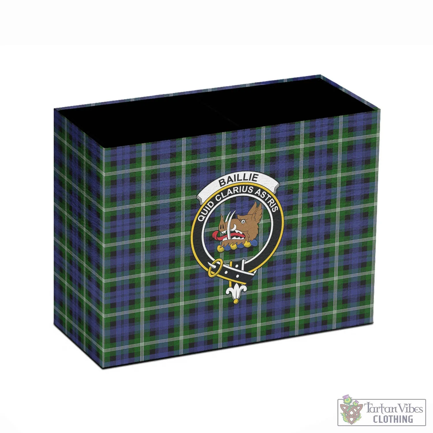 Baillie (Bailey) Tartan Pen Holder with Family Crest