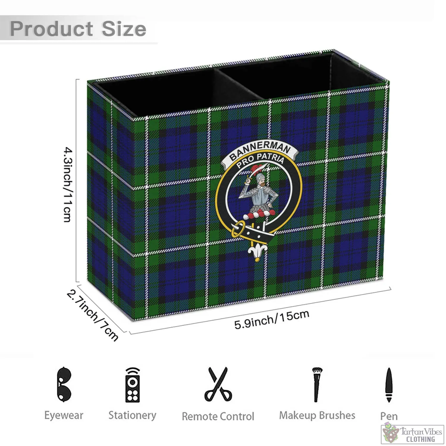 Bannerman Tartan Pen Holder with Family Crest