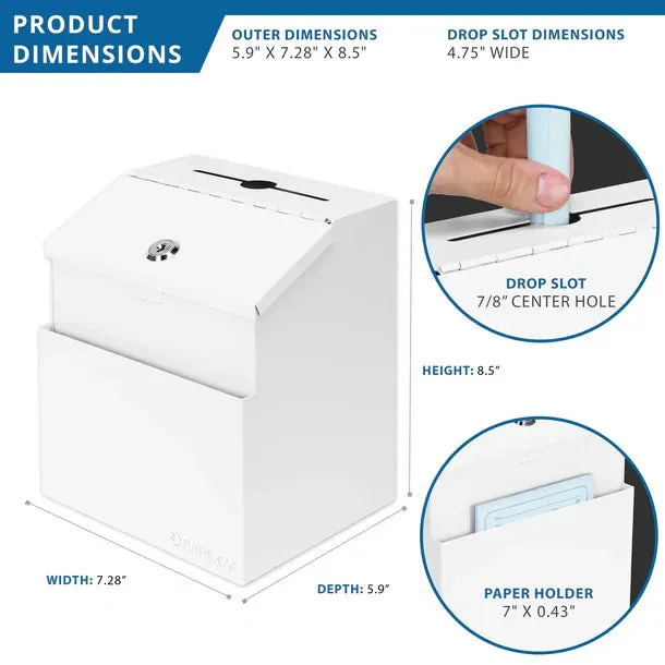 Barska CB14102 Suggestion/Ballot Box with Key Lock and Slot, White