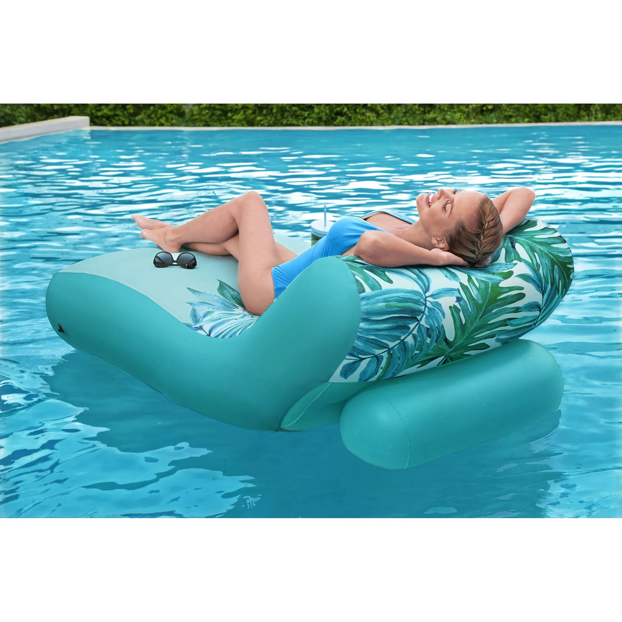 Bestway H2OGO! Luxury Fabric Covered 64" Inflatable Pool Lounger Float, Blue