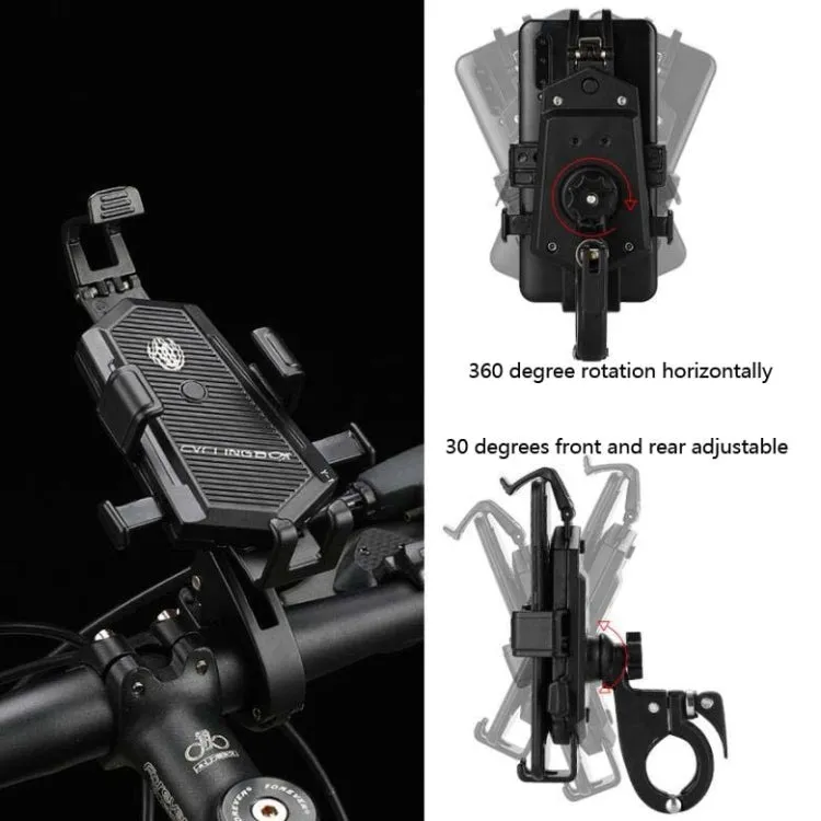 Bicycle Mobile Phone Holder Can Rotate And Adjust Fixed Aluminum Alloy Bracket Automatic Grab Bracket, Style:Handlebar Installation(Black)