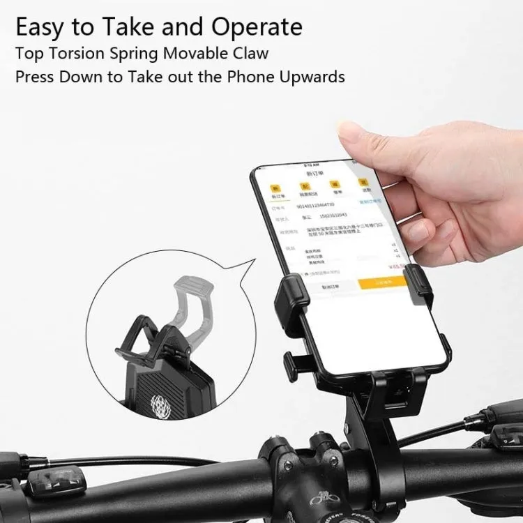 Bicycle Mobile Phone Holder Can Rotate And Adjust Fixed Aluminum Alloy Bracket Automatic Grab Bracket, Style:Rearview Mirror Installation(Black)