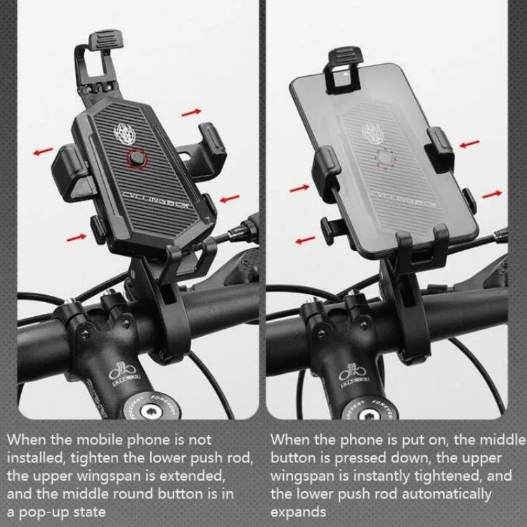 Bicycle Mobile Phone Holder Can Rotate And Adjust Fixed Aluminum Alloy Bracket Automatic Grab Bracket, Style:Rearview Mirror Installation(Silver)