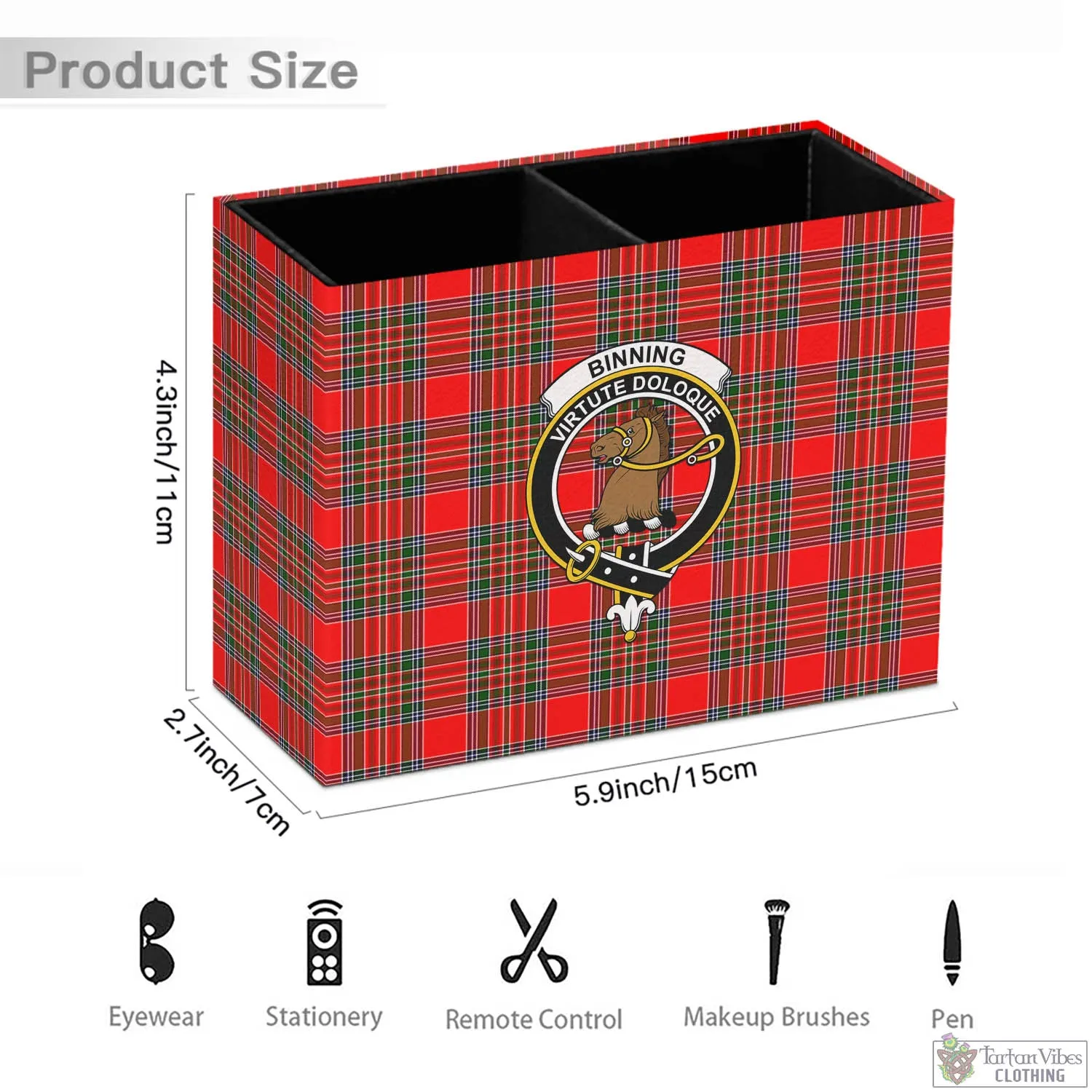 Binning Tartan Pen Holder with Family Crest