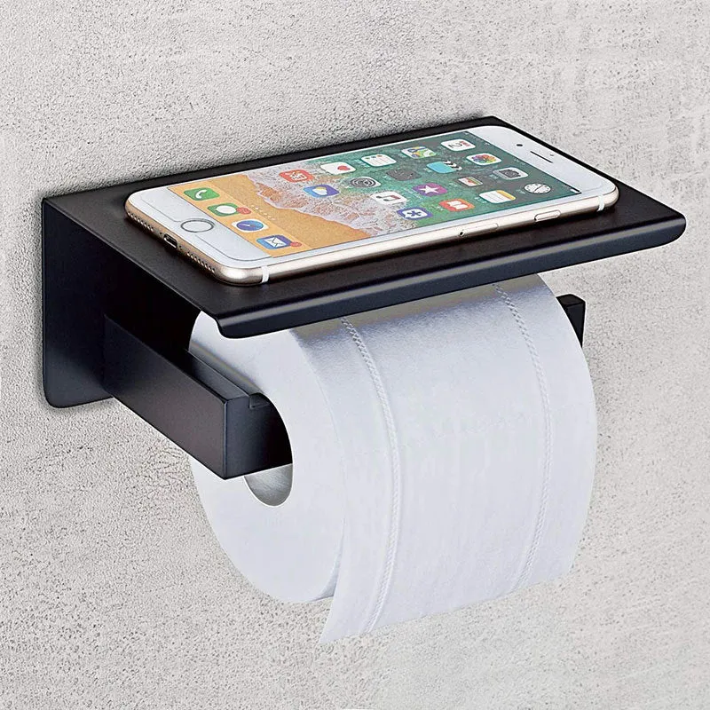 Black 304 Stainless Steel Toilet Cell Phone Paper Towel Holder