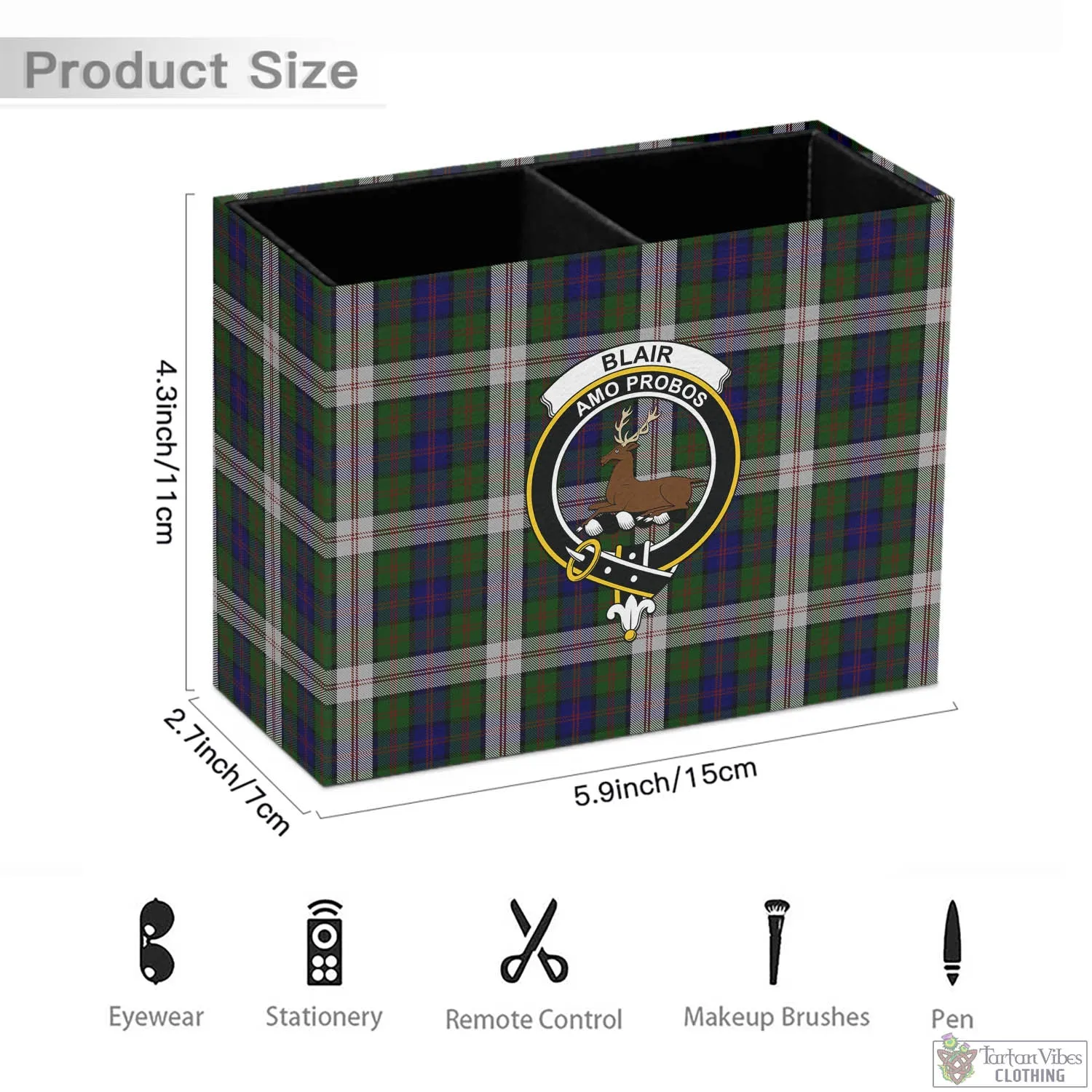 Blair Dress Tartan Pen Holder with Family Crest