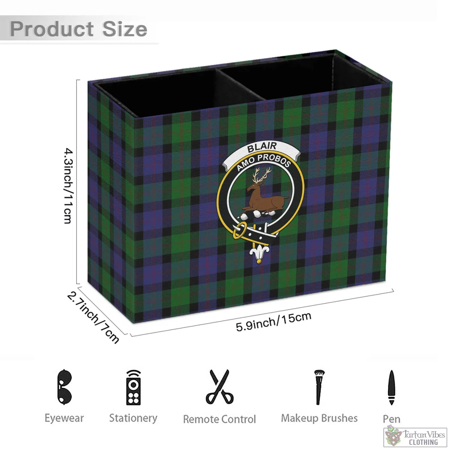 Blair Tartan Pen Holder with Family Crest