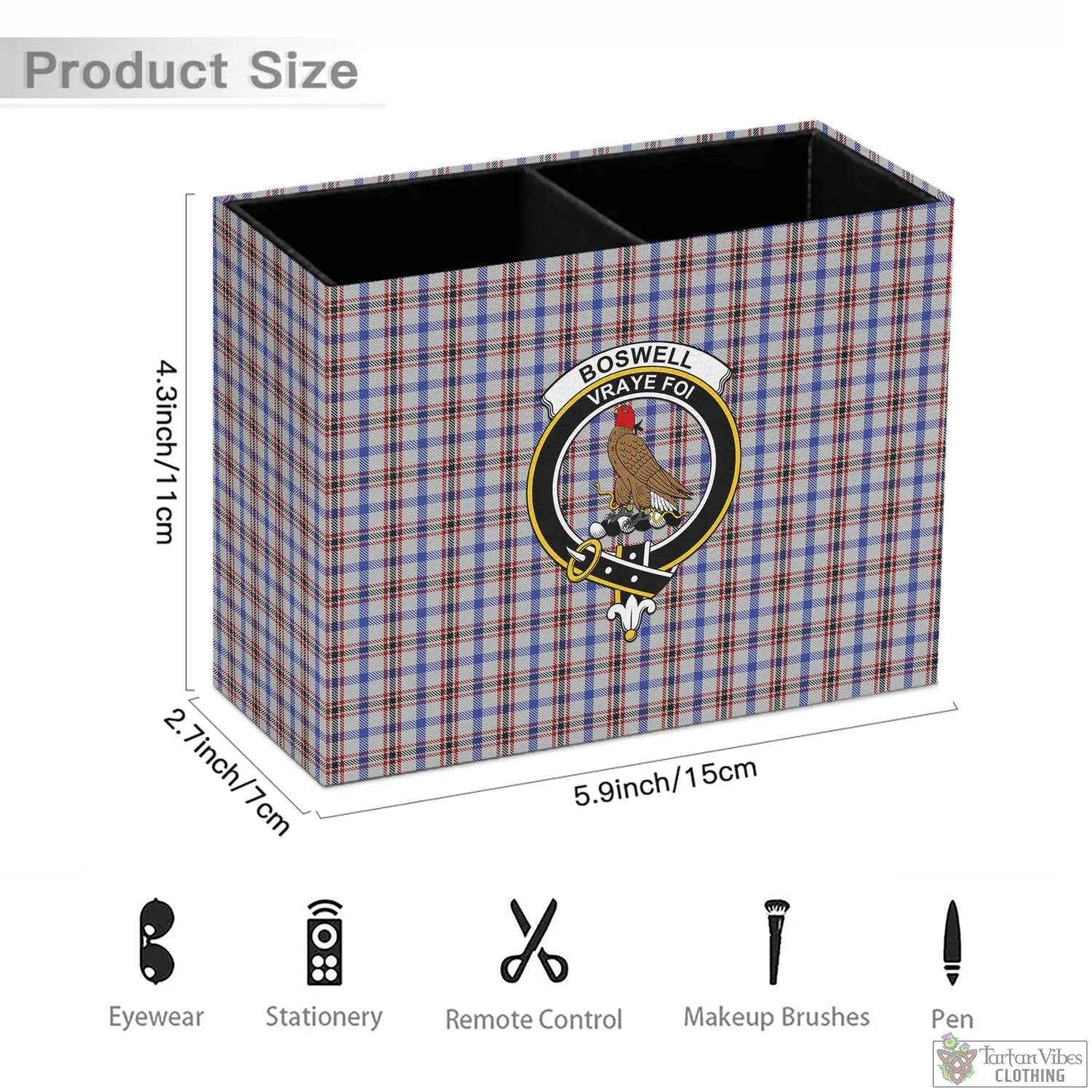 Boswell Tartan Pen Holder with Family Crest