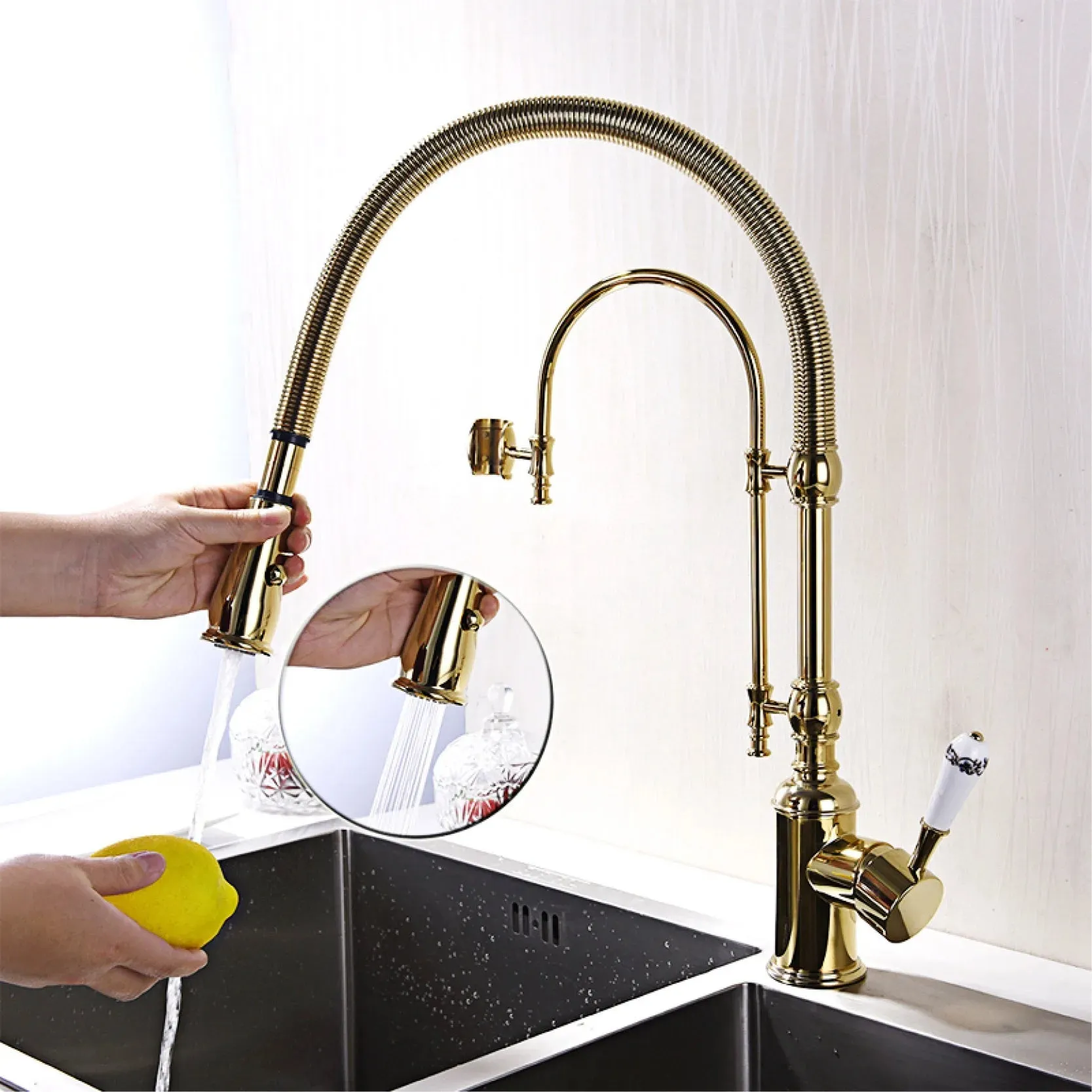 Brass Kitchen Faucet With Retro Design Pull-out Kitchen Sink Tap