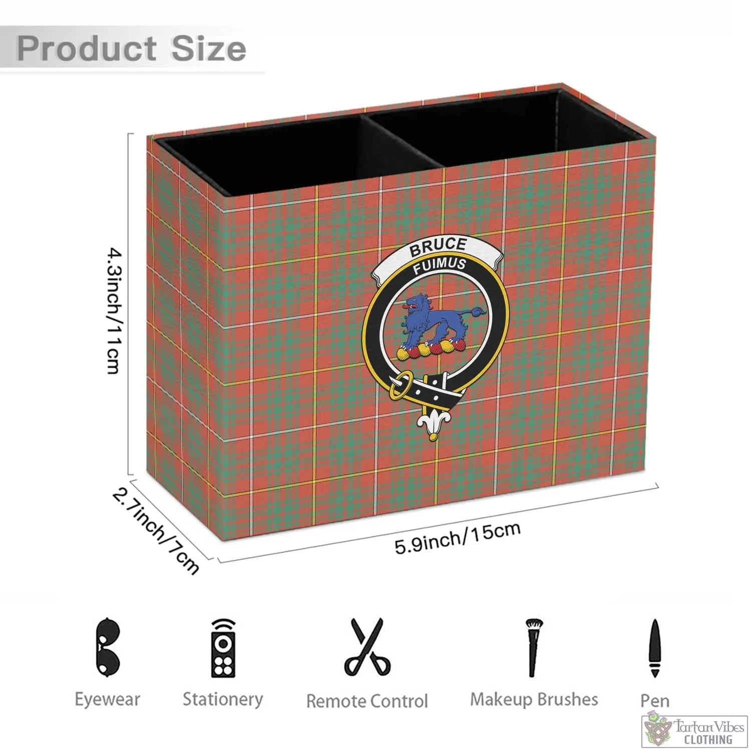 Bruce Ancient Tartan Pen Holder with Family Crest