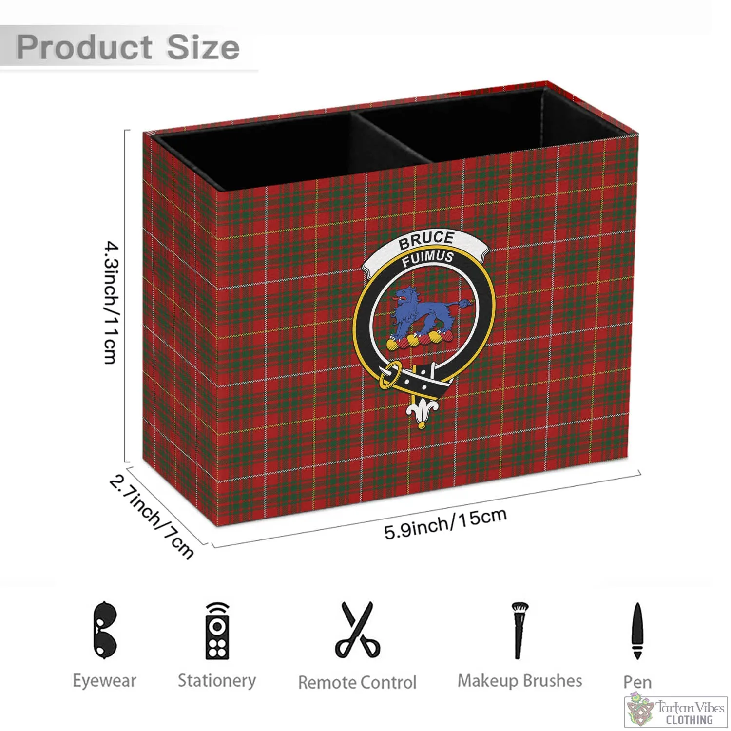 Bruce Tartan Pen Holder with Family Crest