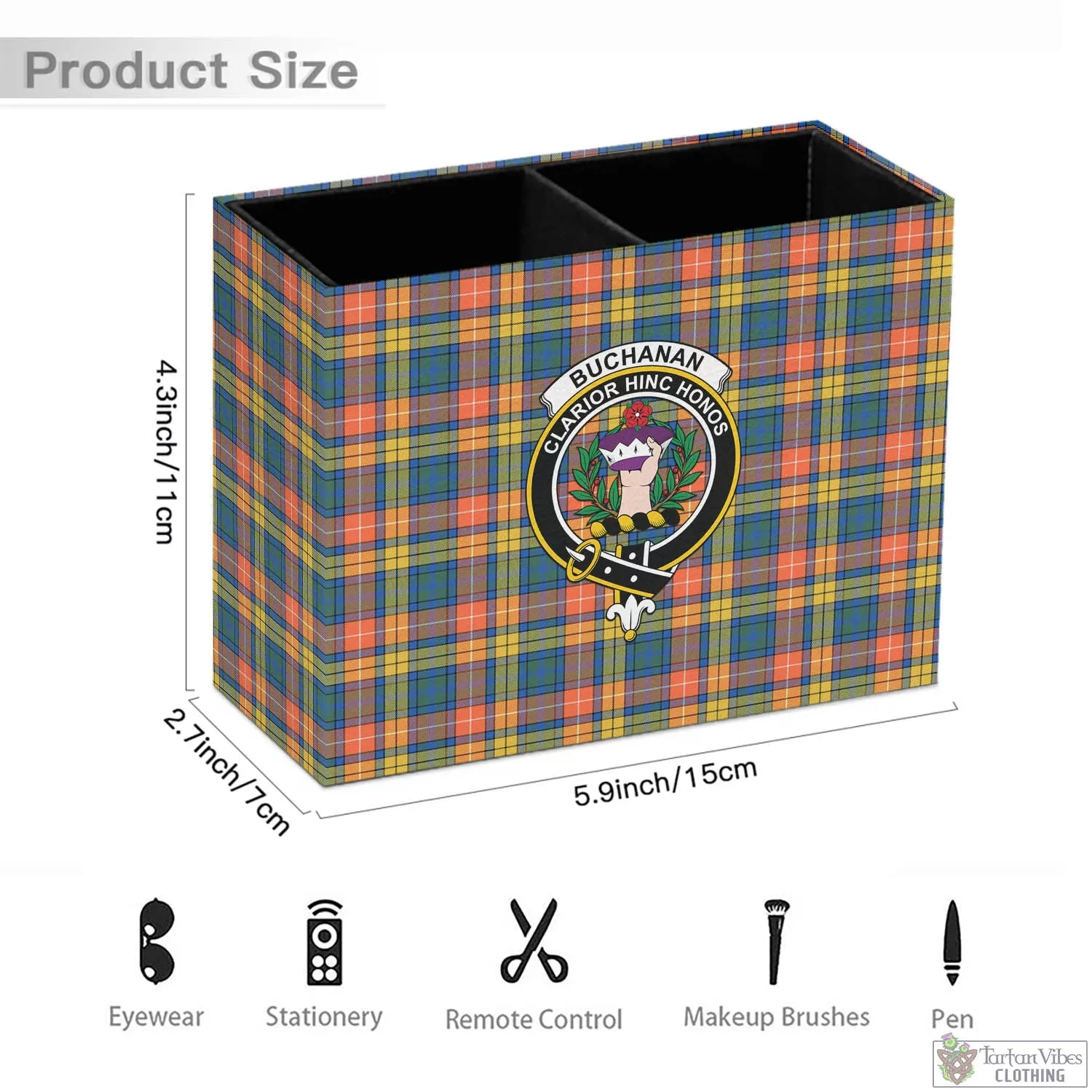 Buchanan Ancient Tartan Pen Holder with Family Crest