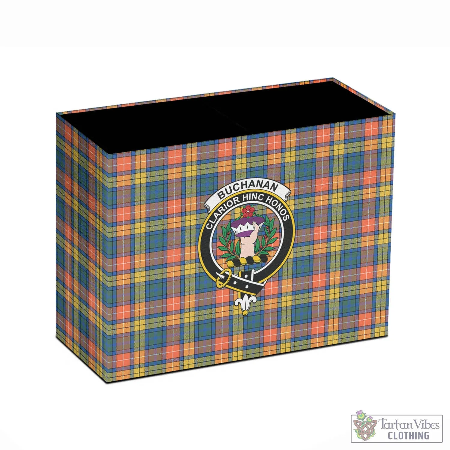 Buchanan Ancient Tartan Pen Holder with Family Crest