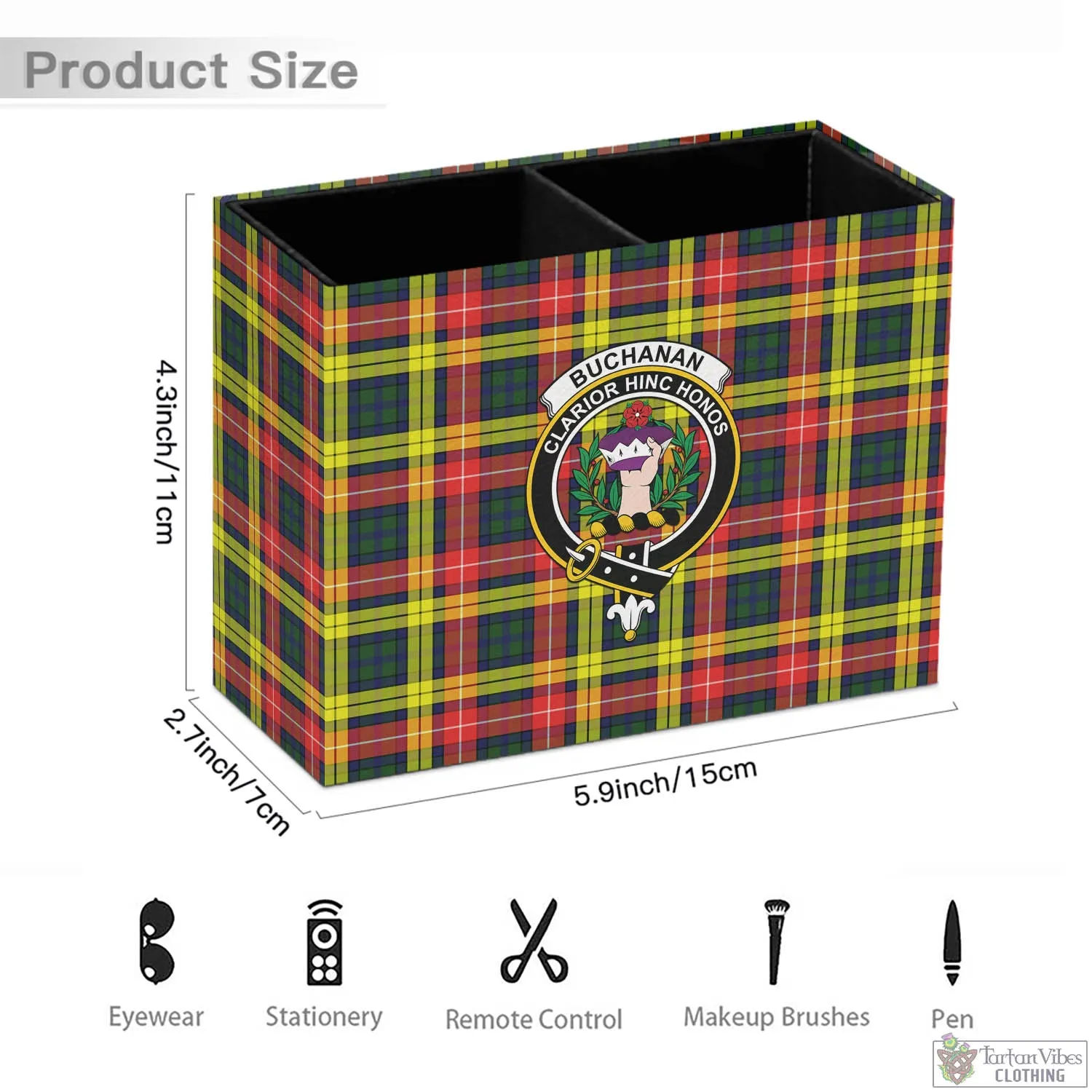 Buchanan Modern Tartan Pen Holder with Family Crest