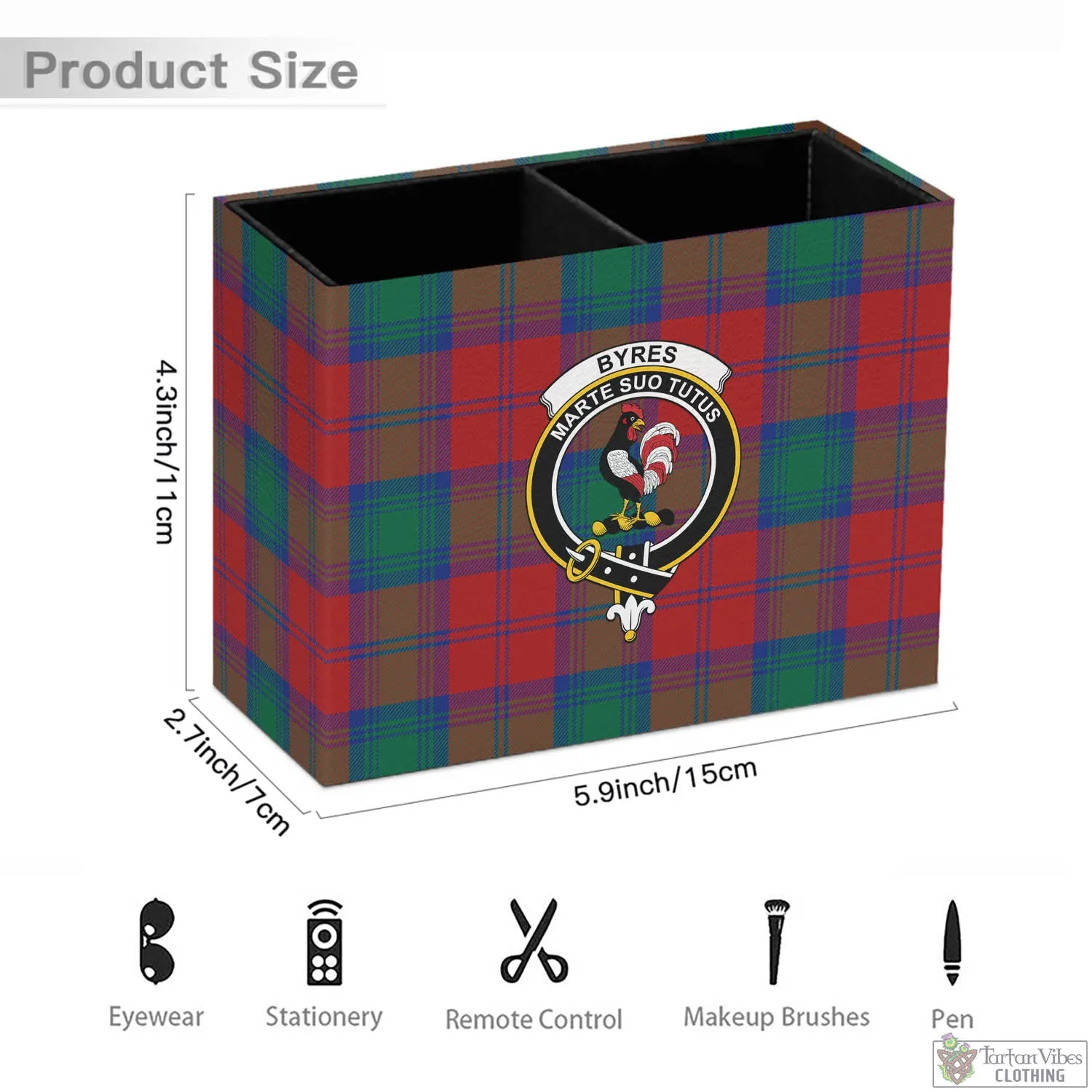 Byres (Byses) Tartan Pen Holder with Family Crest