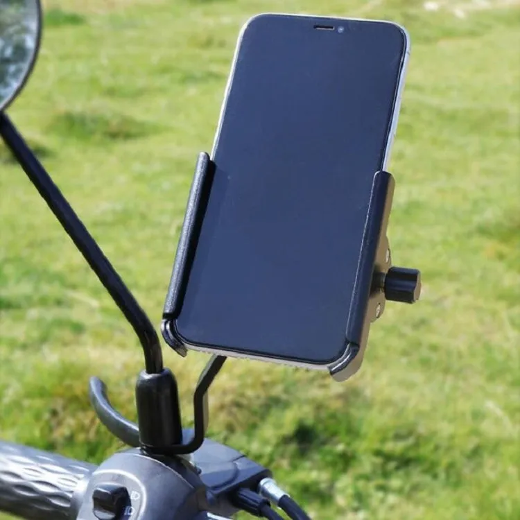 CYCLINGBOX Aluminum Alloy Mobile Phone Holder Bicycle Riding Takeaway Rotatable Metal Mobile Phone Bracket, Style:Rearview Mirror Installation(Black)