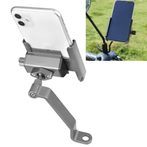 CYCLINGBOX Aluminum Alloy Mobile Phone Holder Bicycle Riding Takeaway Rotatable Metal Mobile Phone Bracket, Style:Rearview Mirror Installation(Titanium)