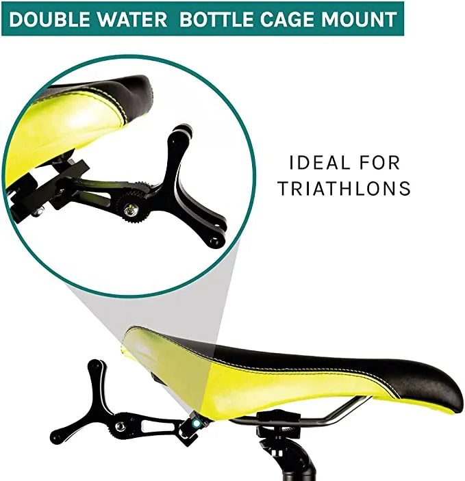 Dual Cage Holder Bottom of Seat Double Water Bottle Cage Mount Holder Cycling Triathlon or Time Trial Bikes Alloy Black