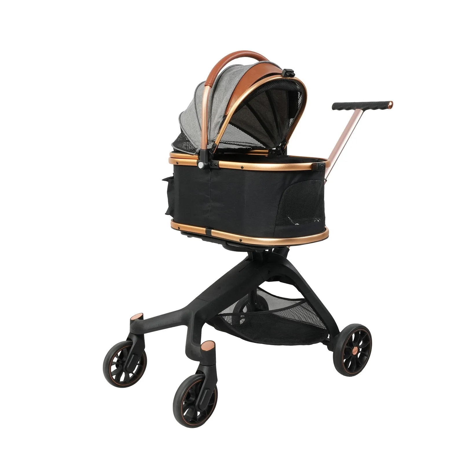 Folding Pet Stroller with Detachable Carrier for Medium Small Dogs Cats, Gold