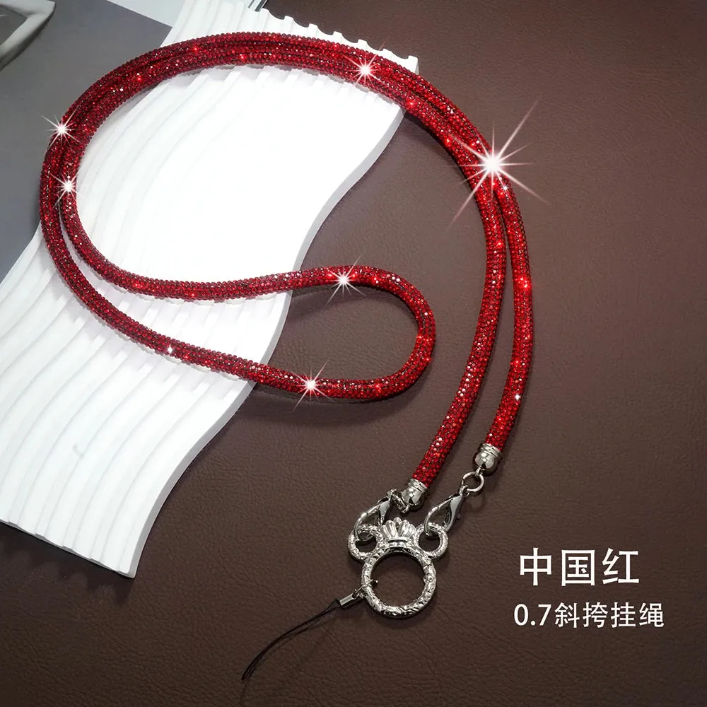 For Mobile Phone Case Crown Buckle Rhinestone Trim Cotton Core Base Crossbody Neck Shoulder Cord Lanyard Strap Pendant Chain