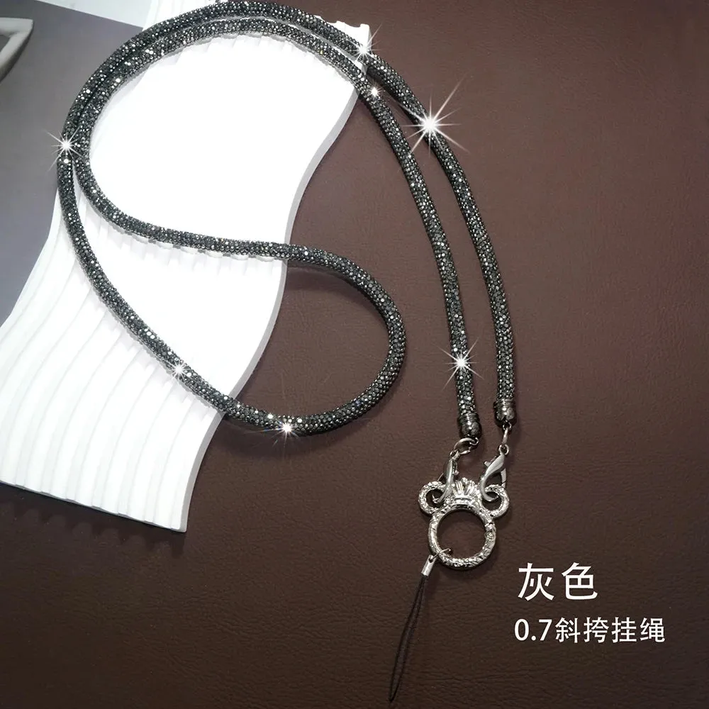 For Mobile Phone Case Crown Buckle Rhinestone Trim Cotton Core Base Crossbody Neck Shoulder Cord Lanyard Strap Pendant Chain