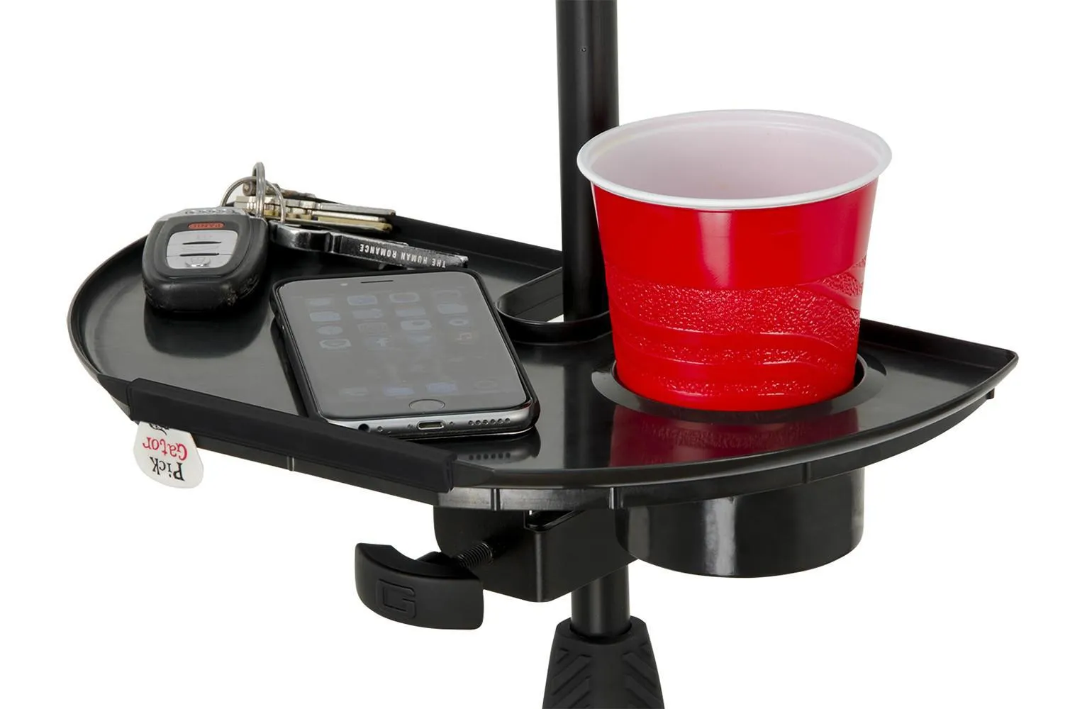 Gator Frameworks Microphone Stand Accessory Tray with Drink Holder and Guitar Pick Tab