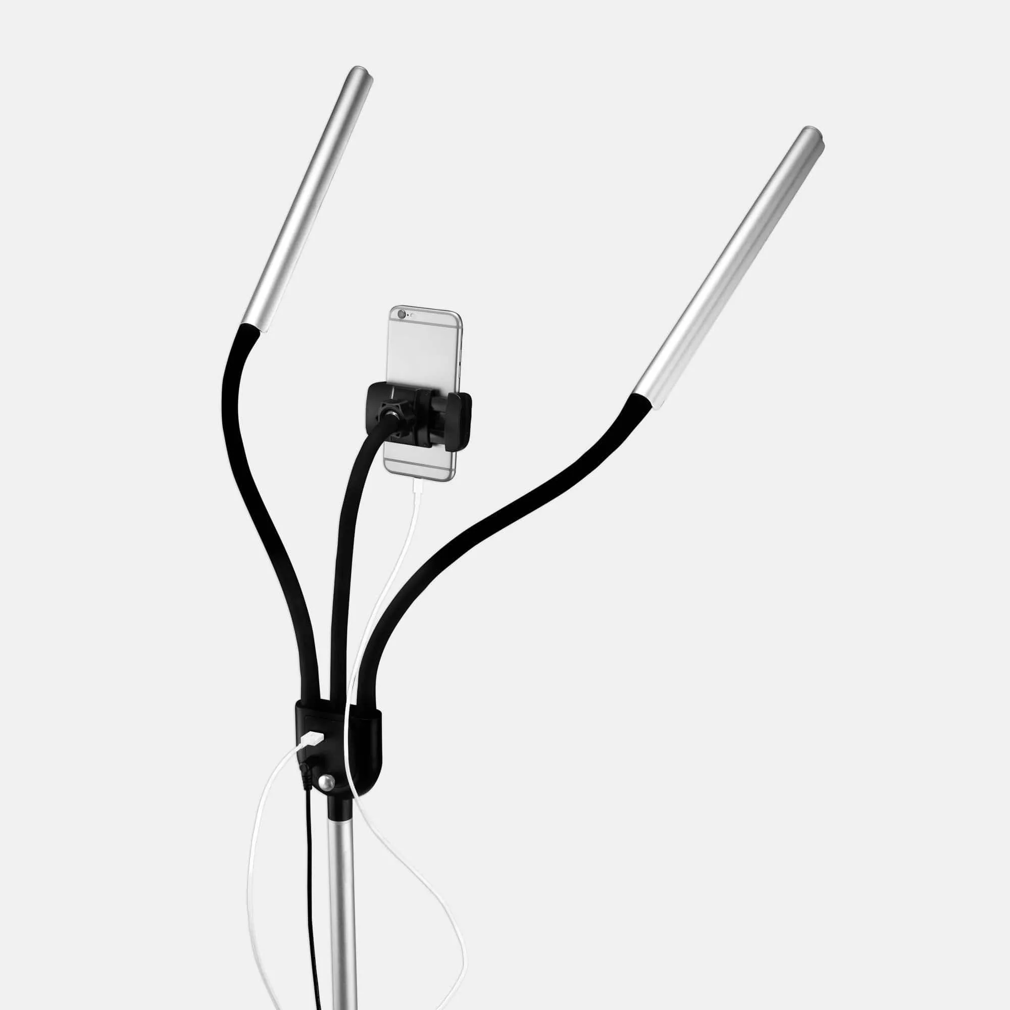 Gemini LED Floor Lamp - Two Lamps with a Phone Holder and USB