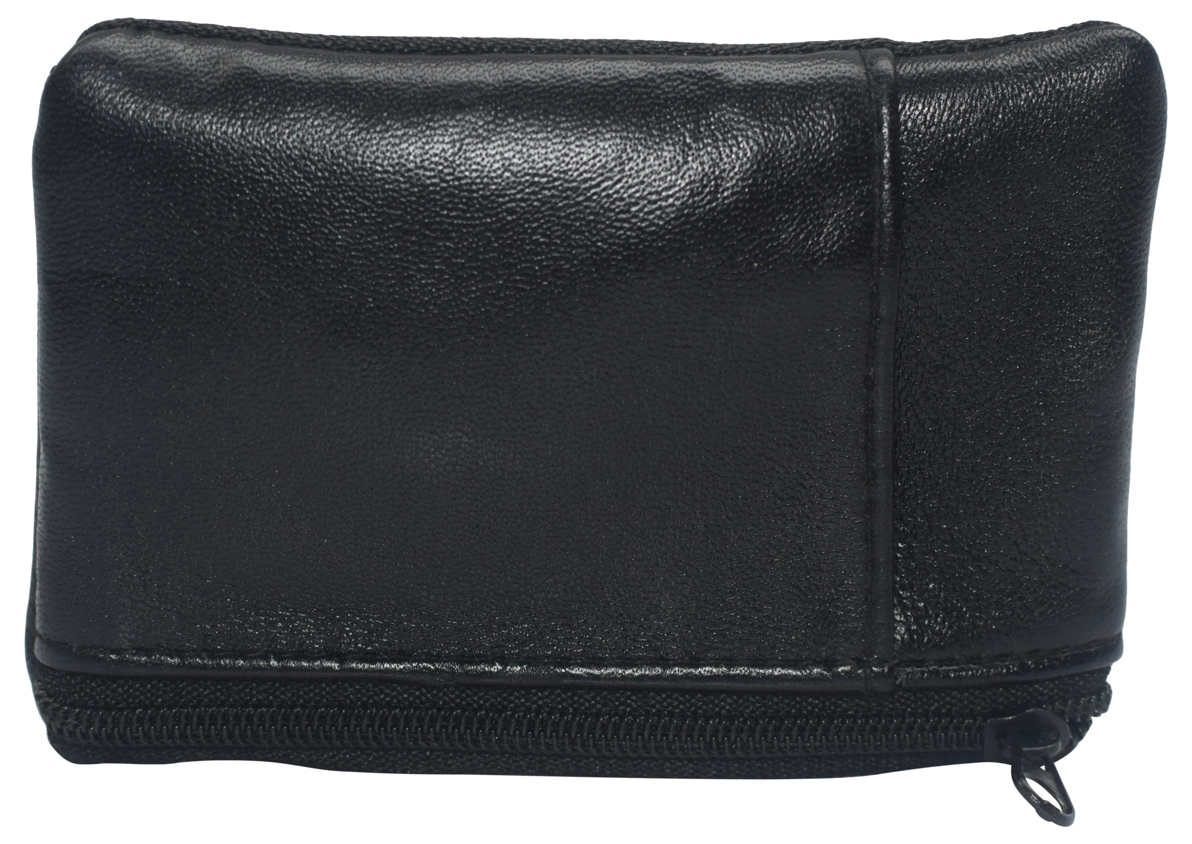 Genuine Leather Lightweight Zippered Minimalist Wallet with Clear ID Window with Key Ring