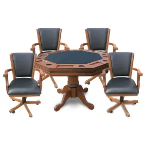 Hathaway Kingston 3-in-1 Poker Table in Oak w/ 4 Arm Chairs