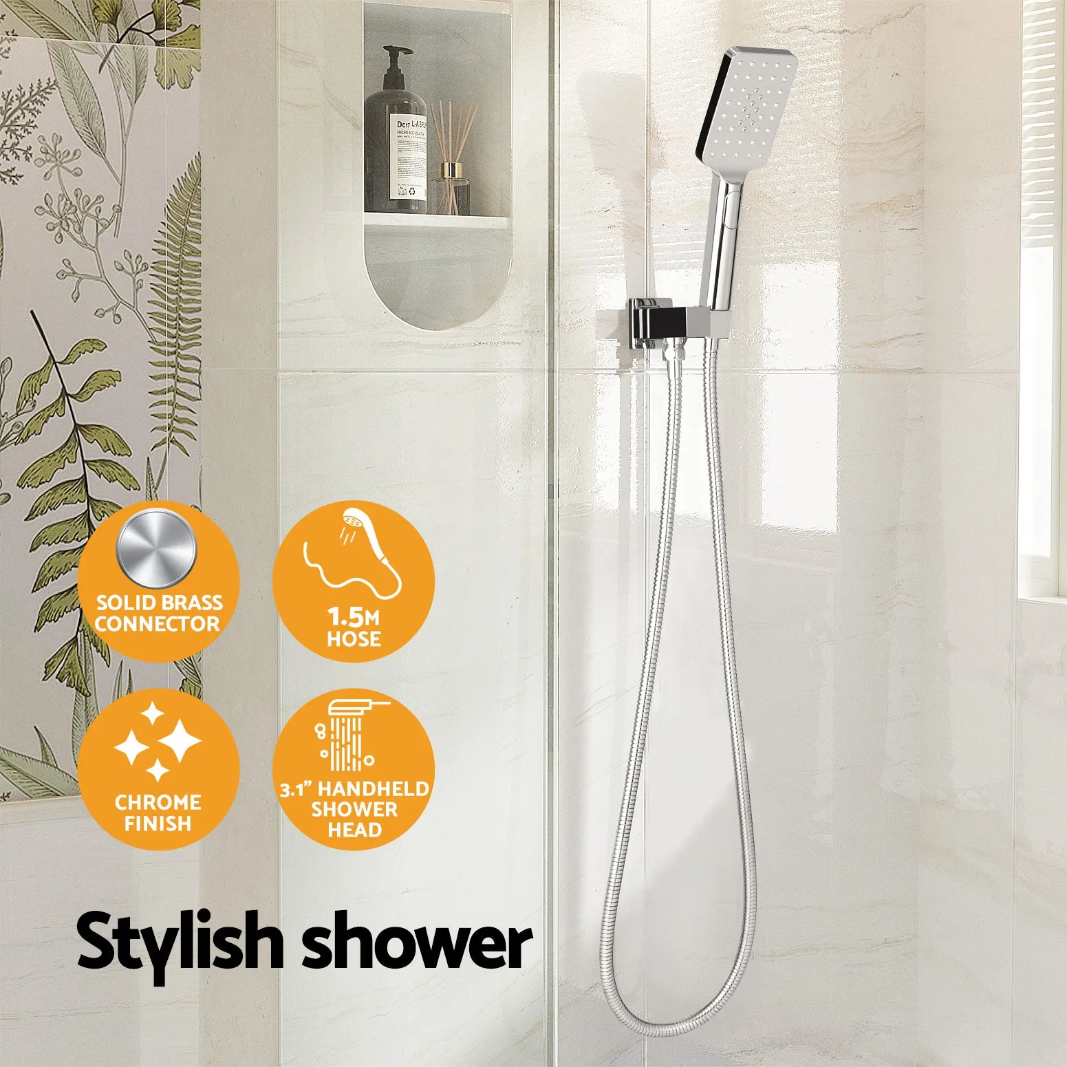 High Pressure Handheld Shower Head Set with Holder - Silver