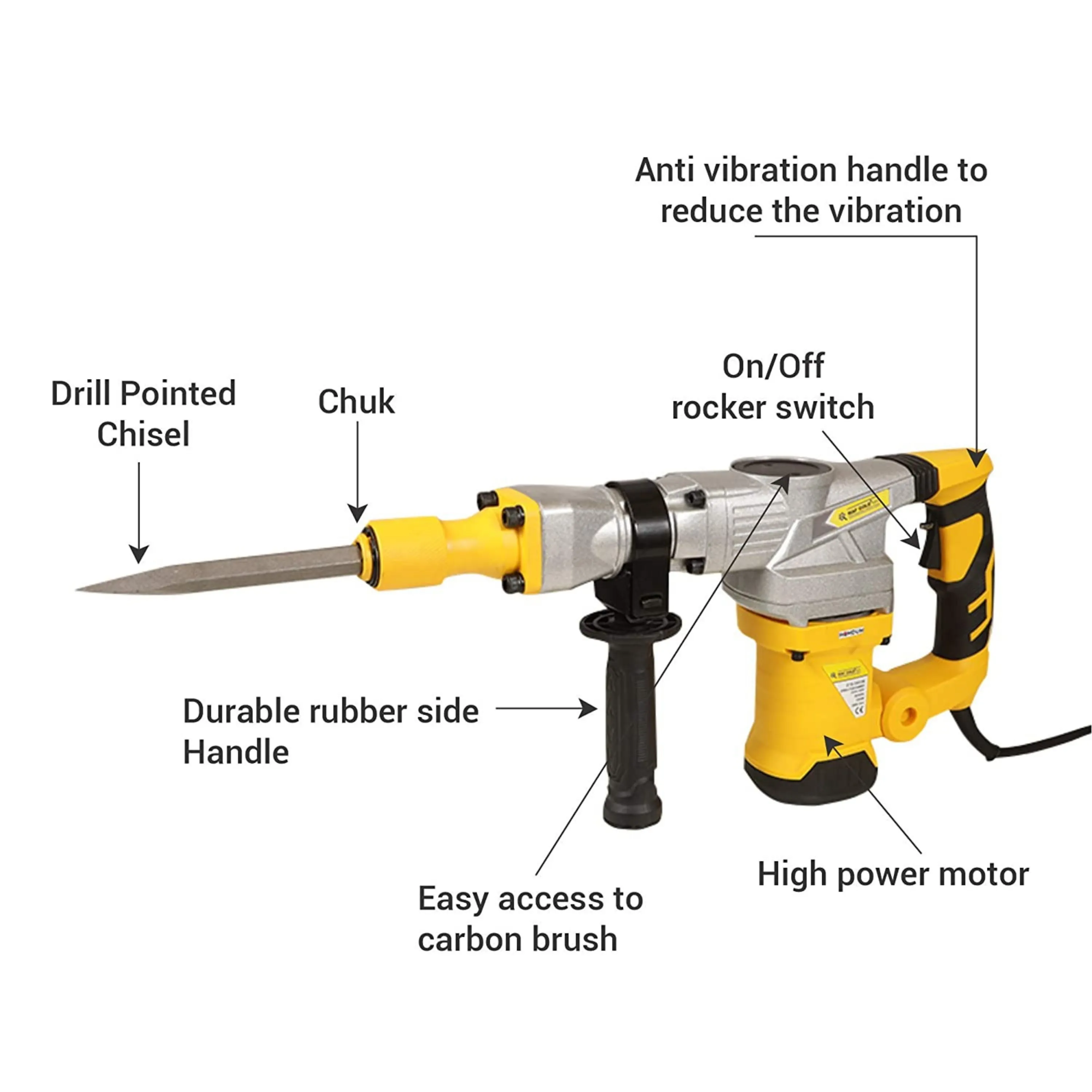 Homdum 5kg demolition hammer machine heavy duty MAF metal body with chisel powerful concrete breaker 1500w