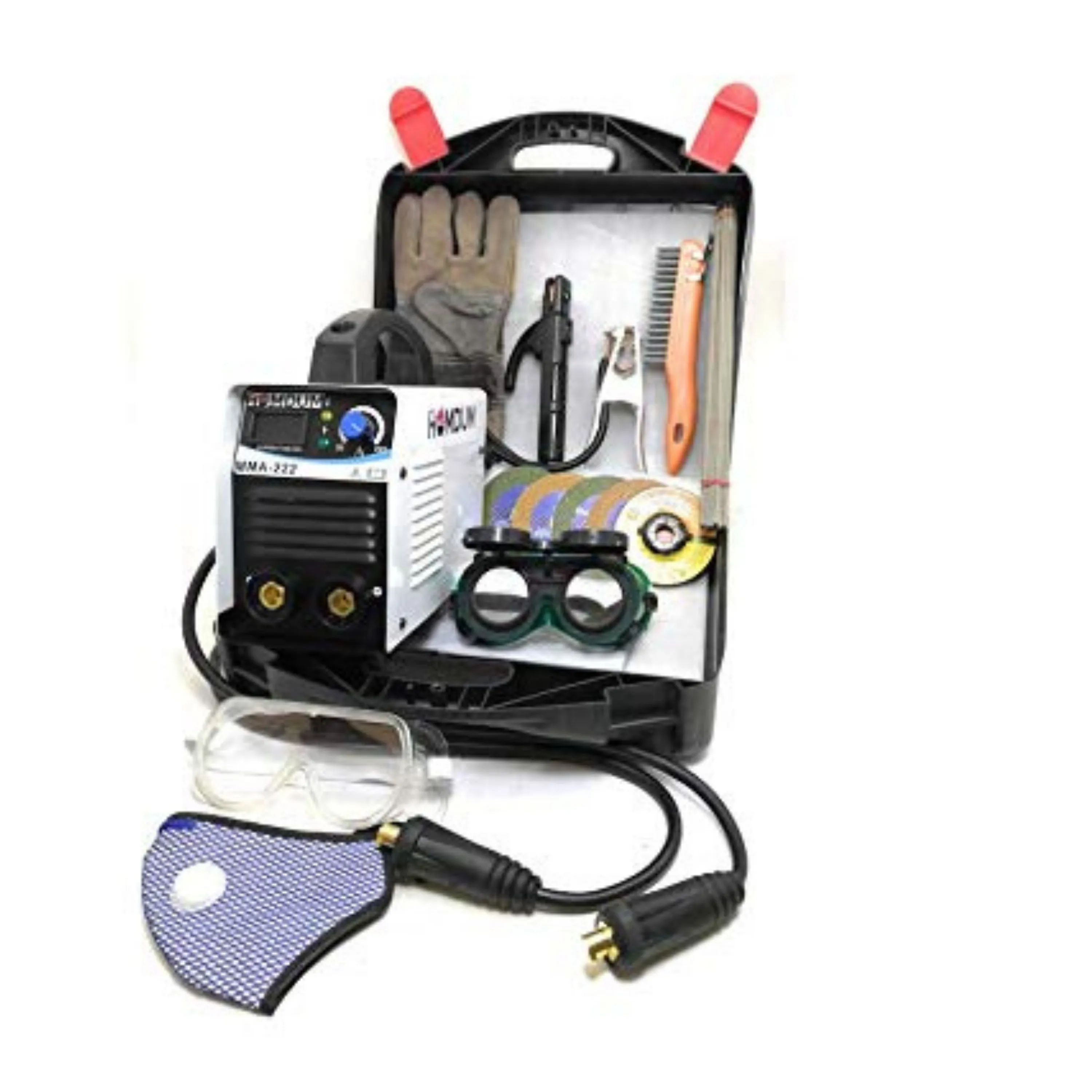 Homdum Portable Inverter Welding Machine (IGBT) ARC 220 Amps in a Compact Suitcase with Cable, Holder and Complete Accessories Combo Offer with 6 Month Warranty.