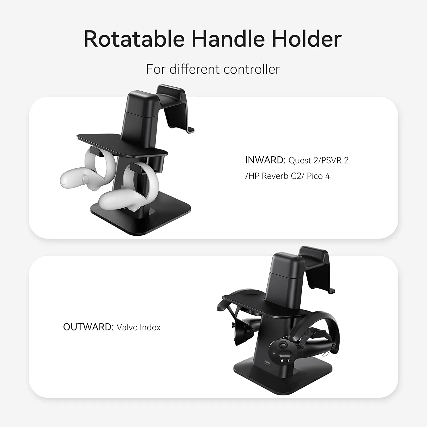 KIWI Design Upgraded VR Stand for Quest 2 /Quest/Psvr 2 /Rift S/Valve Index/Hp Reverb G2 VR Headset and Touch Controllers, VR Headset Stand and Controller Holder Mount Station (Black)