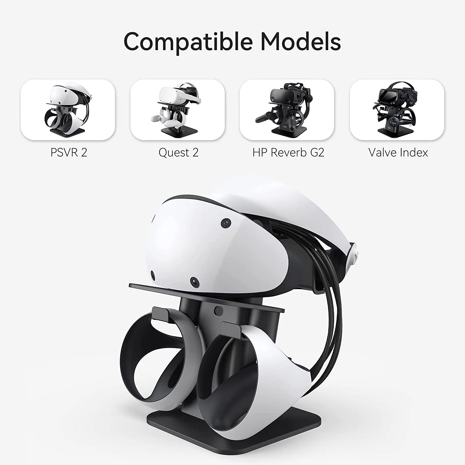 KIWI Design Upgraded VR Stand for Quest 2 /Quest/Psvr 2 /Rift S/Valve Index/Hp Reverb G2 VR Headset and Touch Controllers, VR Headset Stand and Controller Holder Mount Station (Black)